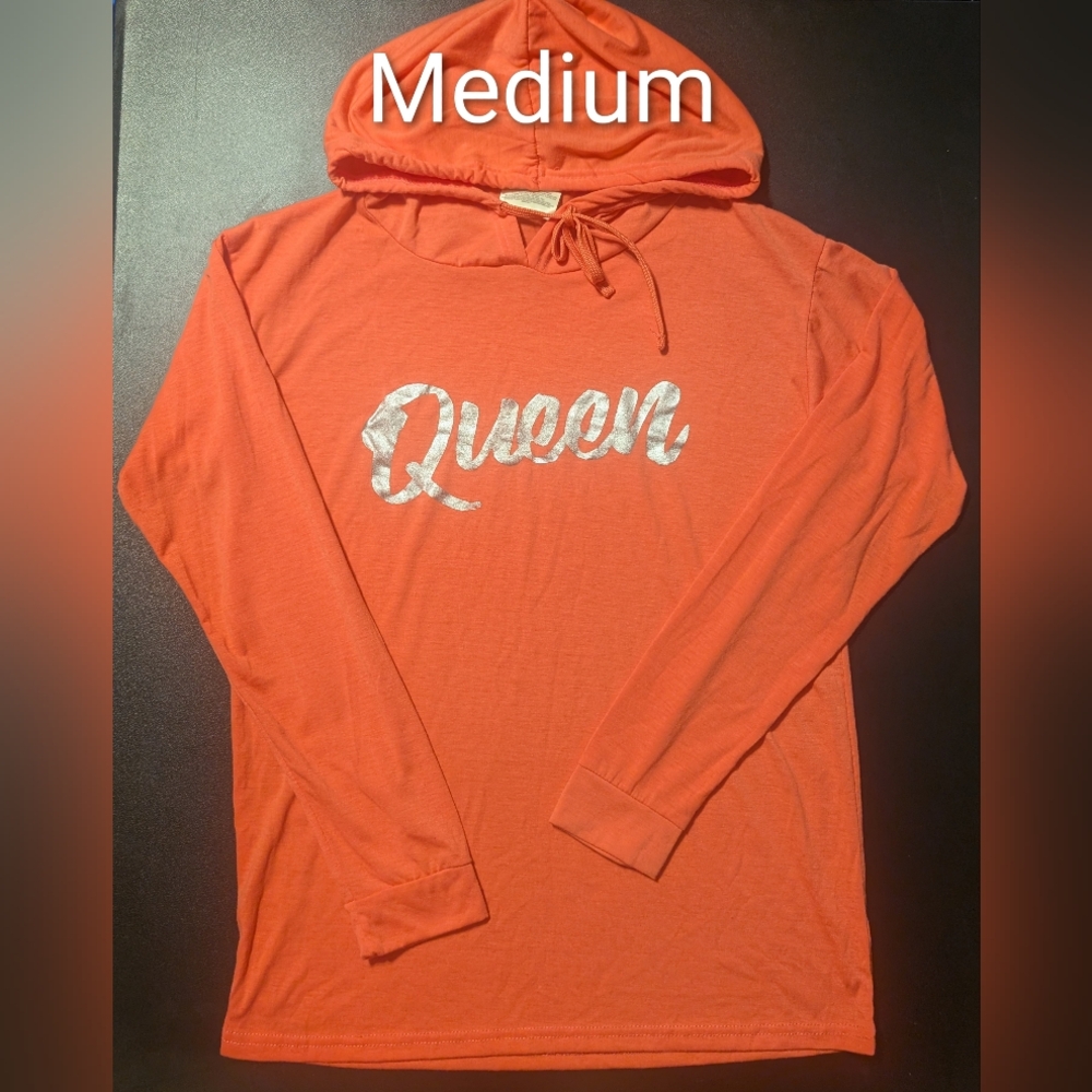 Orange Hoodie with 'Queen' Graphic